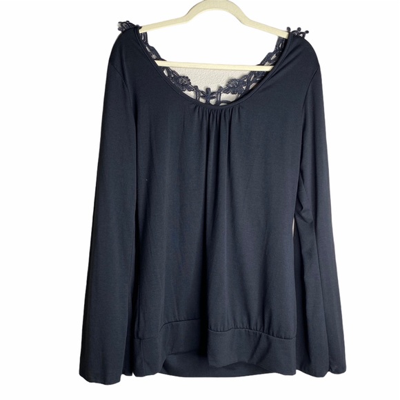 Agenda Tops - 🍁 Agenda Full sleeve Top Lace back scoop black XL